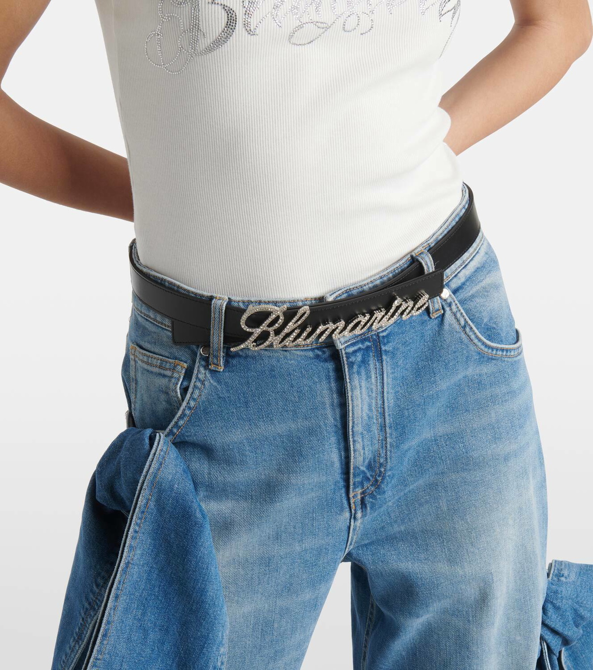 Blumarine Logo embellished leather belt