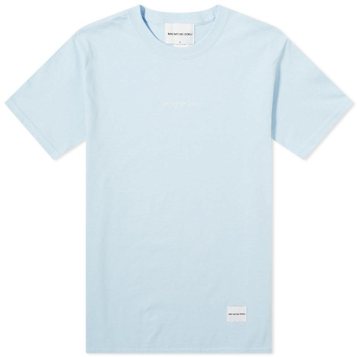 Photo: MKI Men's Embroidered Logo T-Shirt in Light Blue