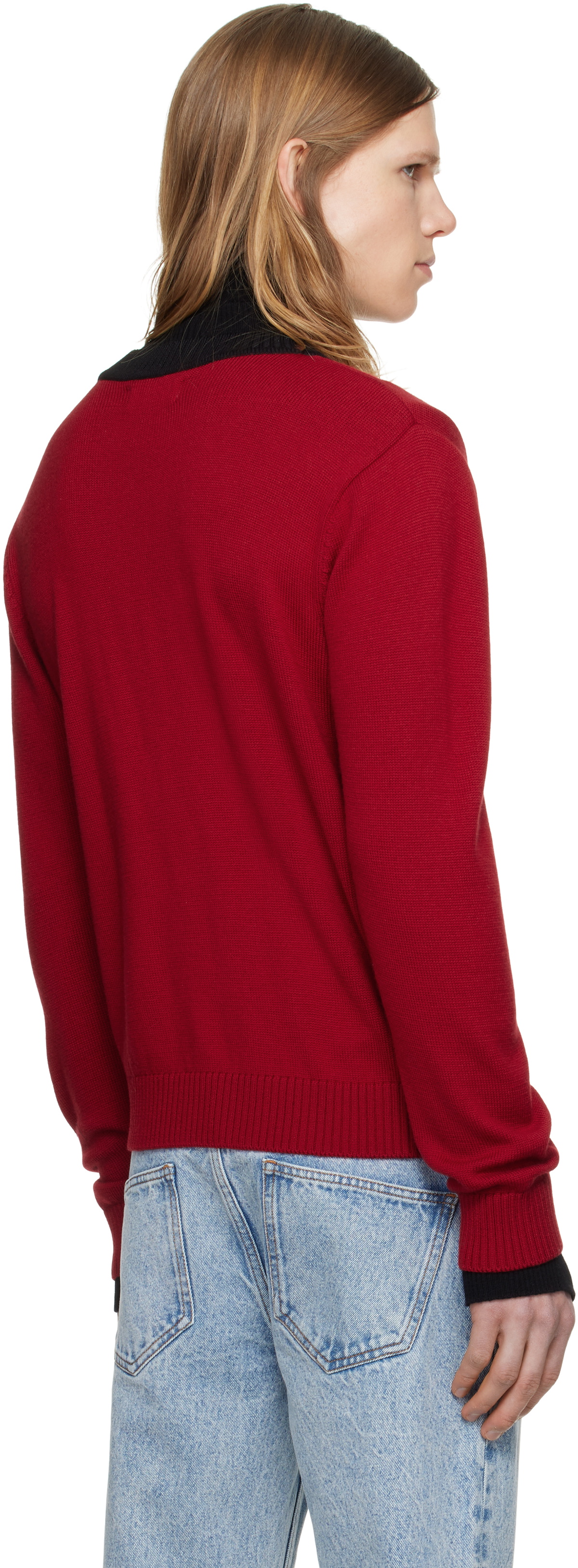 Ernest W. Baker Red Contrast Rib Cardigan