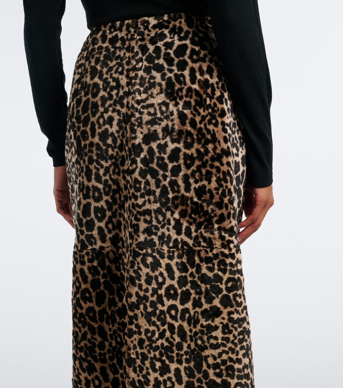 Nour Hammour Alana leopard-print shearling pencil skirt