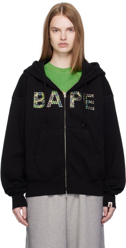 Photo: BAPE Black ABC Camo Crystal Logo Wide Zip Hoodie