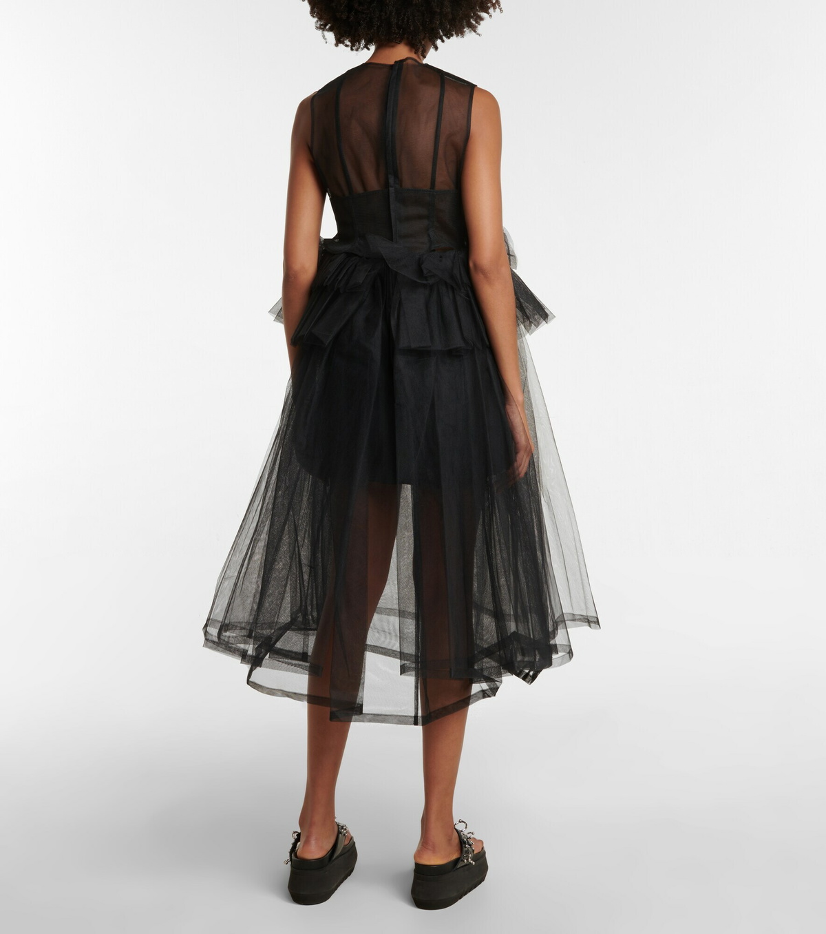 Noir Kei Ninomiya - Corset ruffled tulle midi dress Noir Kei