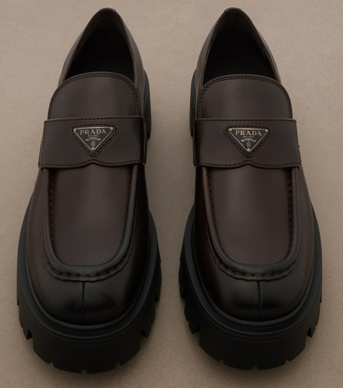 Prada Logo leather platform loafers