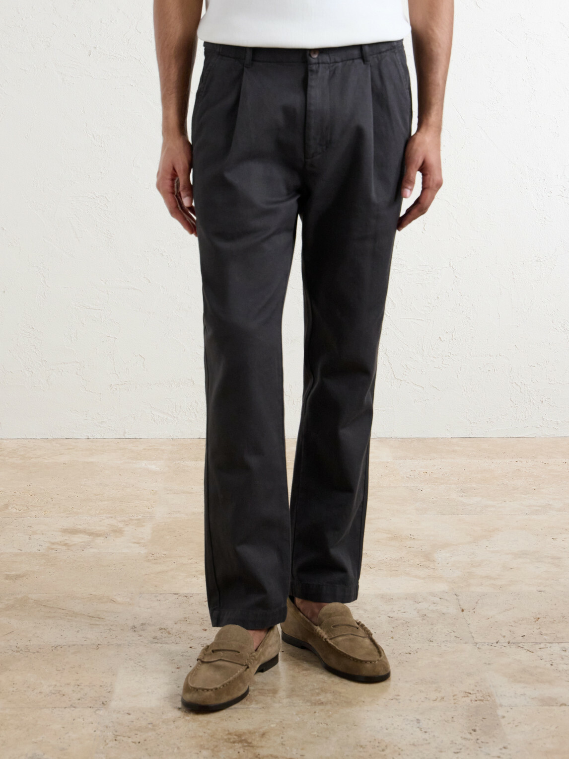 Mr P. - Daniel Tapered Pleated Cotton-Canvas Trousers - Gray