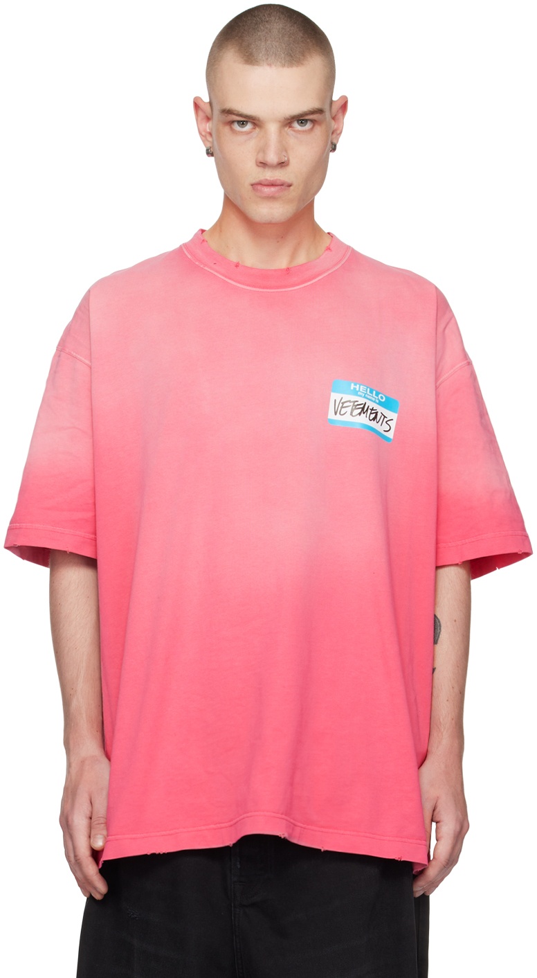 VETEMENTS Pink 'My Name Is' T-Shirt Vetements