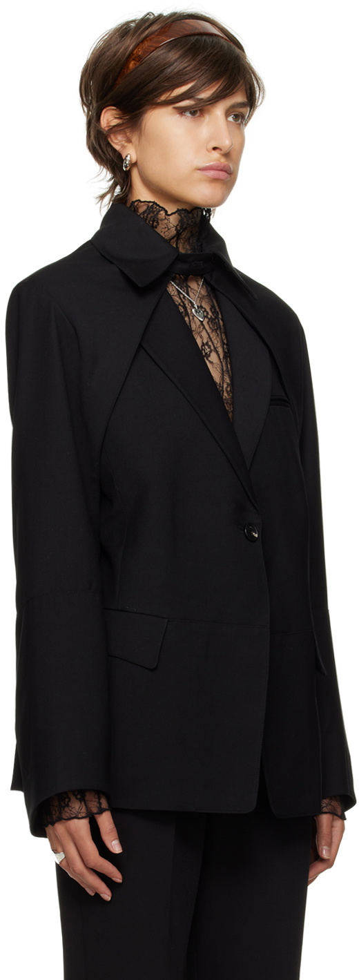 Black Blazer with Layered Tulle Sleeves - Black main image 1