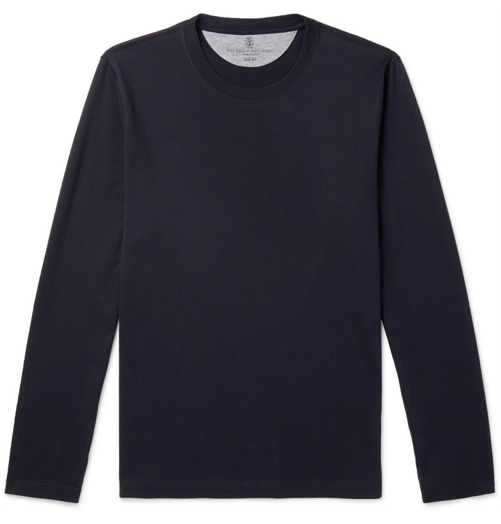 Photo: Brunello Cucinelli - Cotton-Jersey T-Shirt - Blue