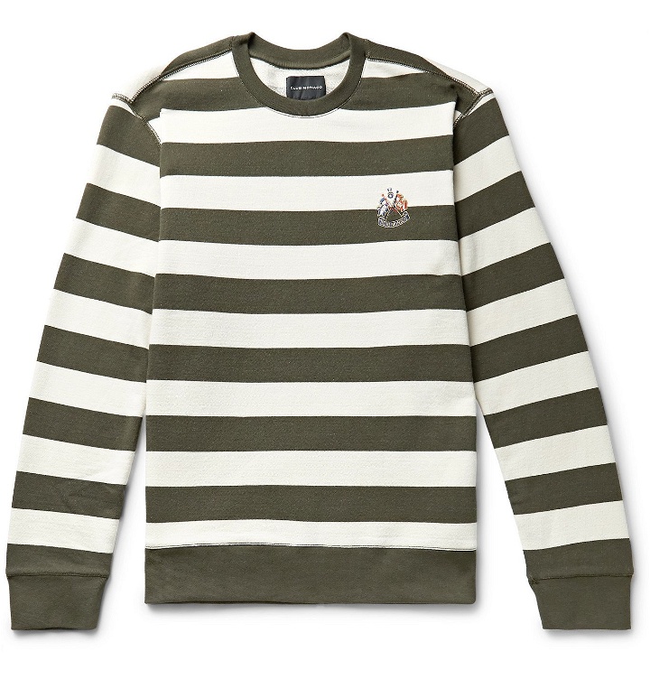 Photo: Club Monaco - Embroidered Striped Loopback Cotton-Jersey Sweatshirt - Neutrals