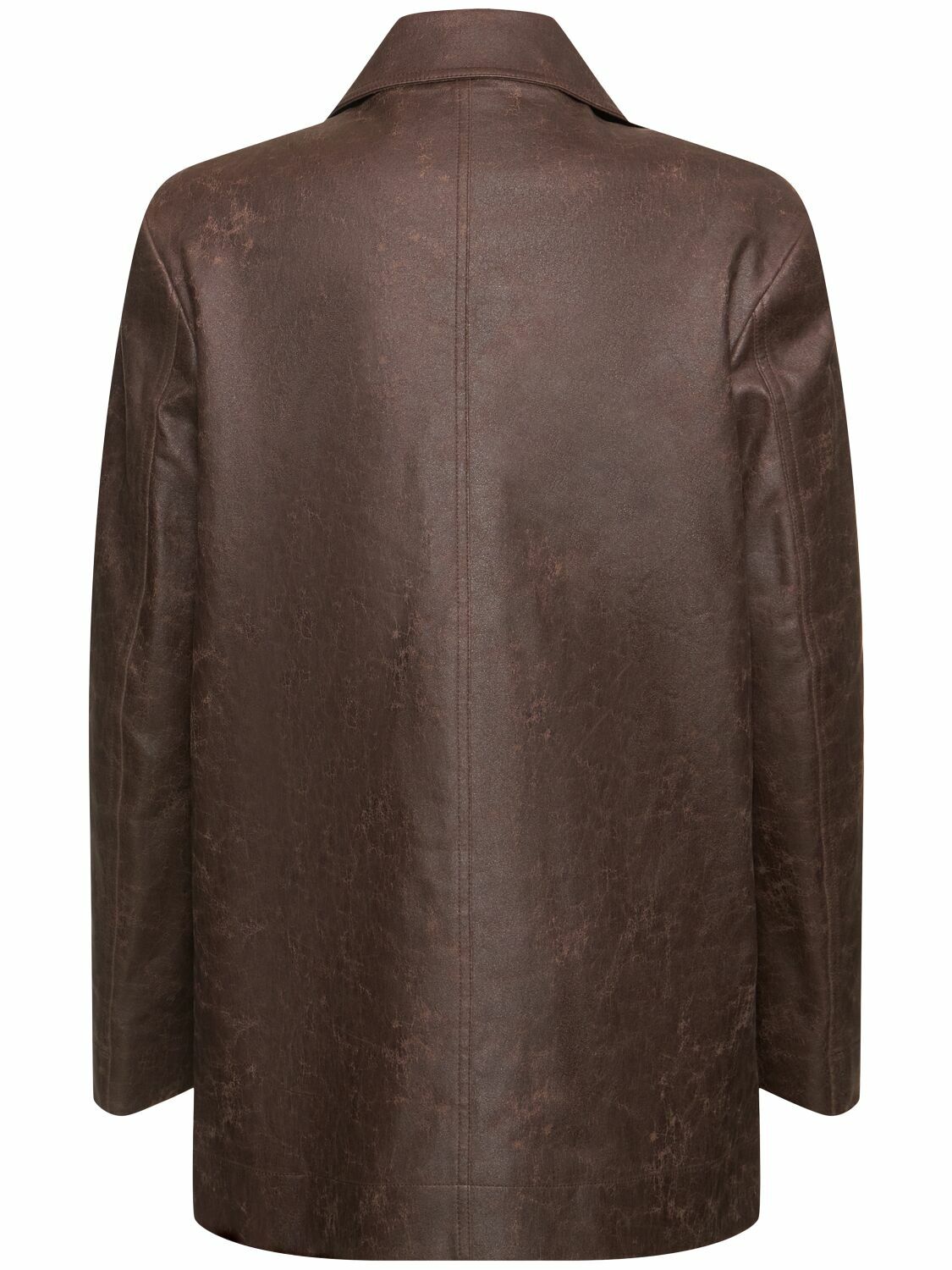 コート LOW CLASSIC : 24FW / CREASED LEATHER COAT (BROWN) LOW CLASSIC Creased Faux Leather Jacket Low Classic