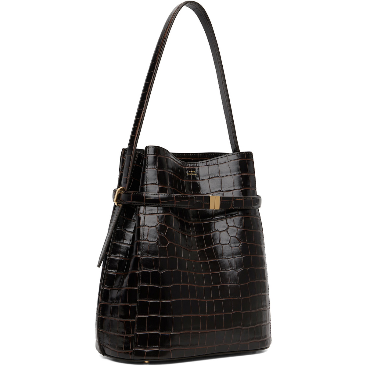 TOTEME Brown Belted Croco-Embossed Bucket Bag