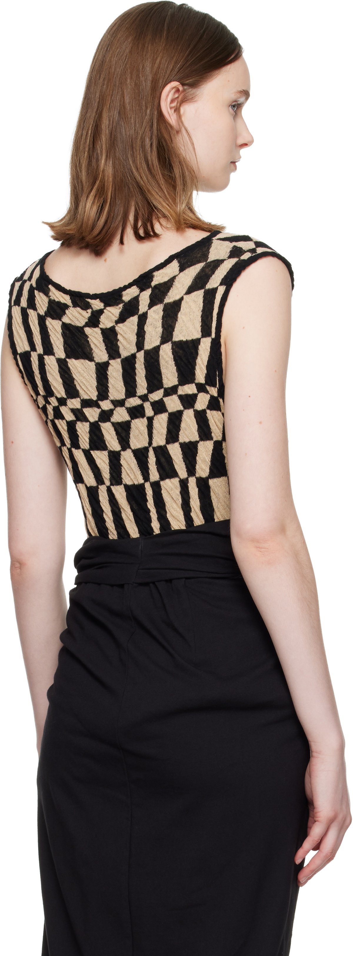 Dries Van Noten Beige & Black Checked Sweater
