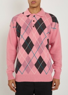 JW Anderson Pringle Argyle Wool Polo Jumper Pink