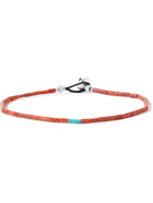 Mikia - Silver, Sponge Coral and Turquoise Beaded Bracelet - Orange