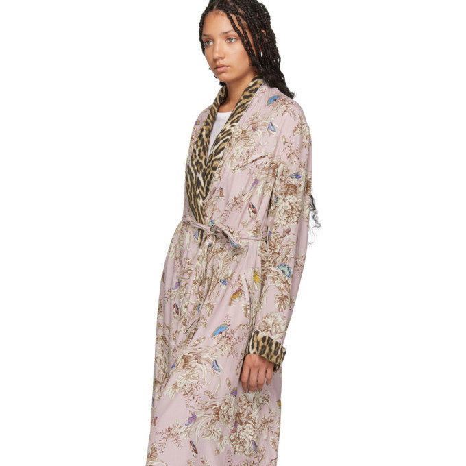 R13 Pink Floral and Leopard Smoking Robe Coat R13