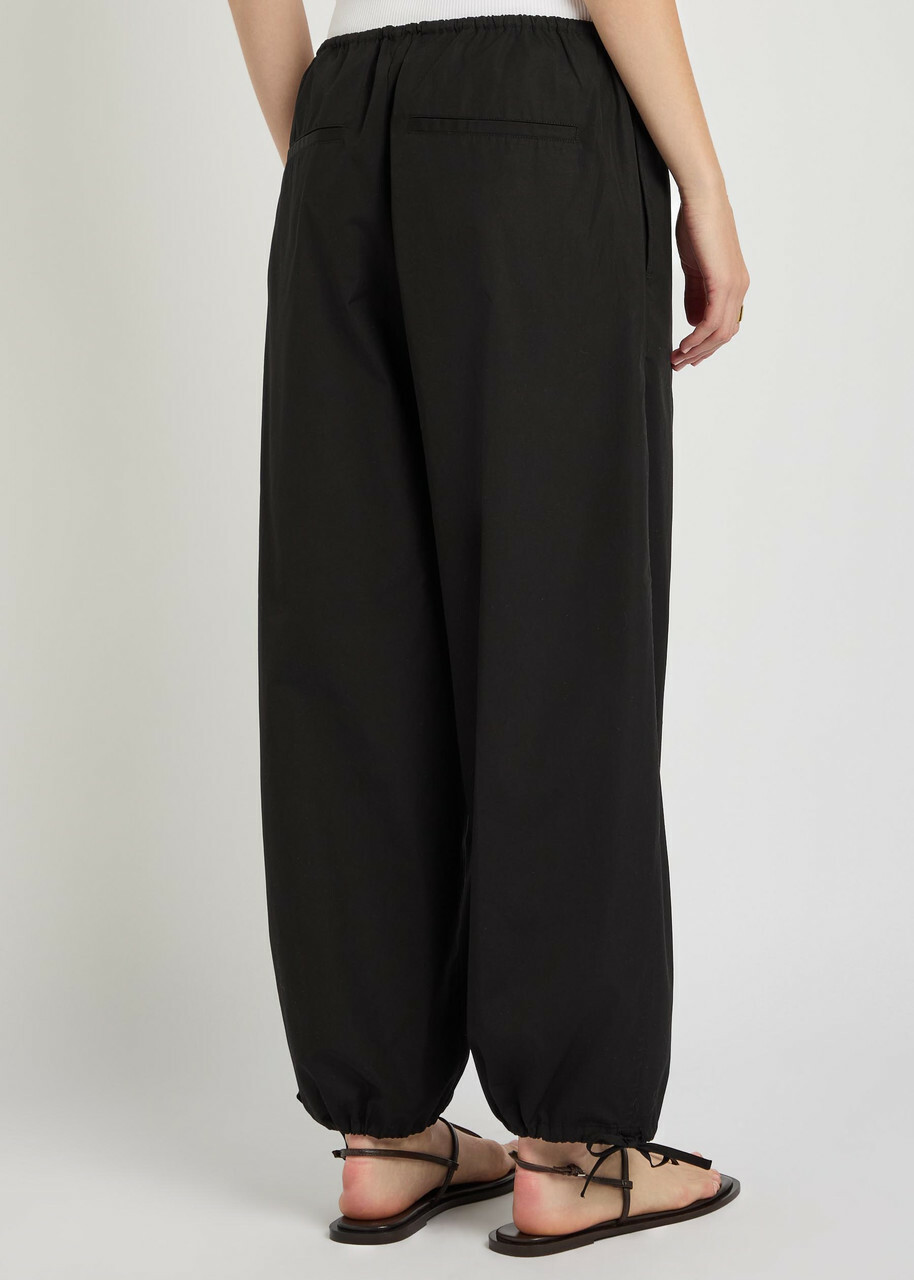 Toteme Drawstring Barrel-leg Cotton Trousers Black