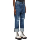 R13 Indigo Pleated Drop Cuffed Jeans