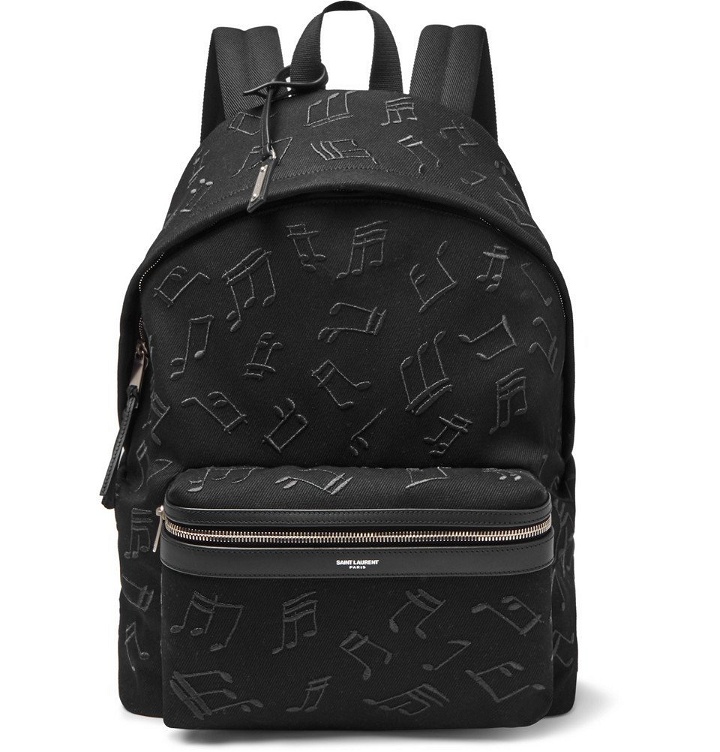 Photo: SAINT LAURENT - Leather-Trimmed Embroidered Canvas Backpack - Black