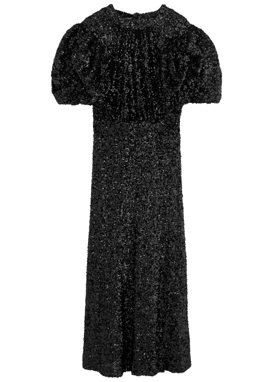 Rotate Birger Christensen Open-back Sequin Midi Dress Black