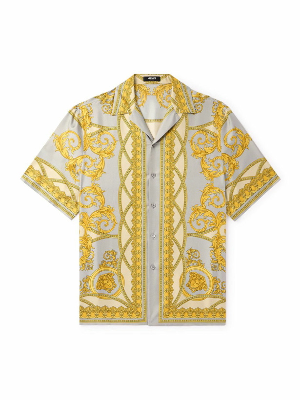 Photo: Versace - La Coupe des Dieux Camp-Collar Printed Silk-Twill Shirt - Yellow