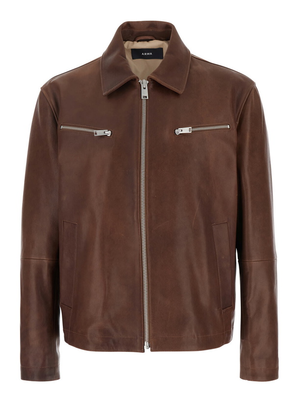 Photo: ARMA maze Brown Jacket With Classic Collar And Zipped Cuffs In Leather Man