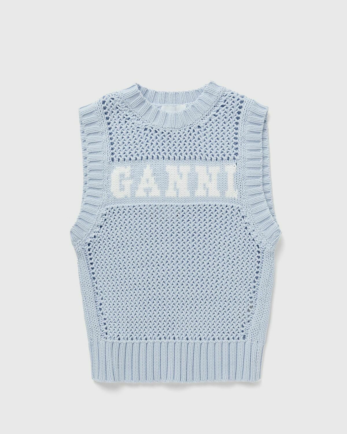 Ganni Cotton Rope Vest Blue Vests GANNI