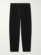 Folk - Assembly Straight-Leg Pleated Cotton-Blend Seersucker Trousers - Black