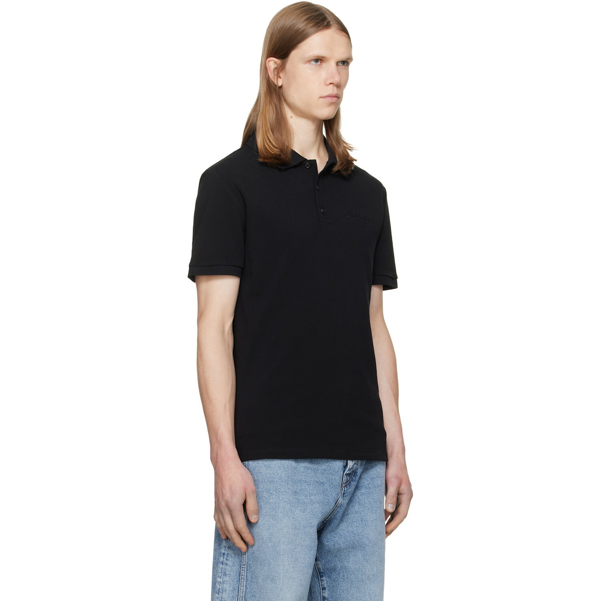 BALMAIN Black Small Vintage Embroidered Polo