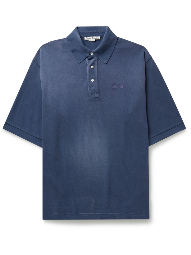 Photo: Acne Studios - Oversized Logo-Embroidered Cotton-Piqué Polo Shirt - Blue