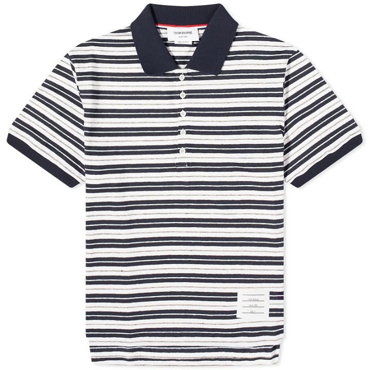 Photo: Thom Browne Men's Striped Linen Polo Shirt in Navy