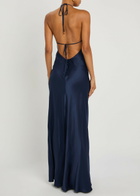 Reformation Jeany Halterneck Silk Gown Navy