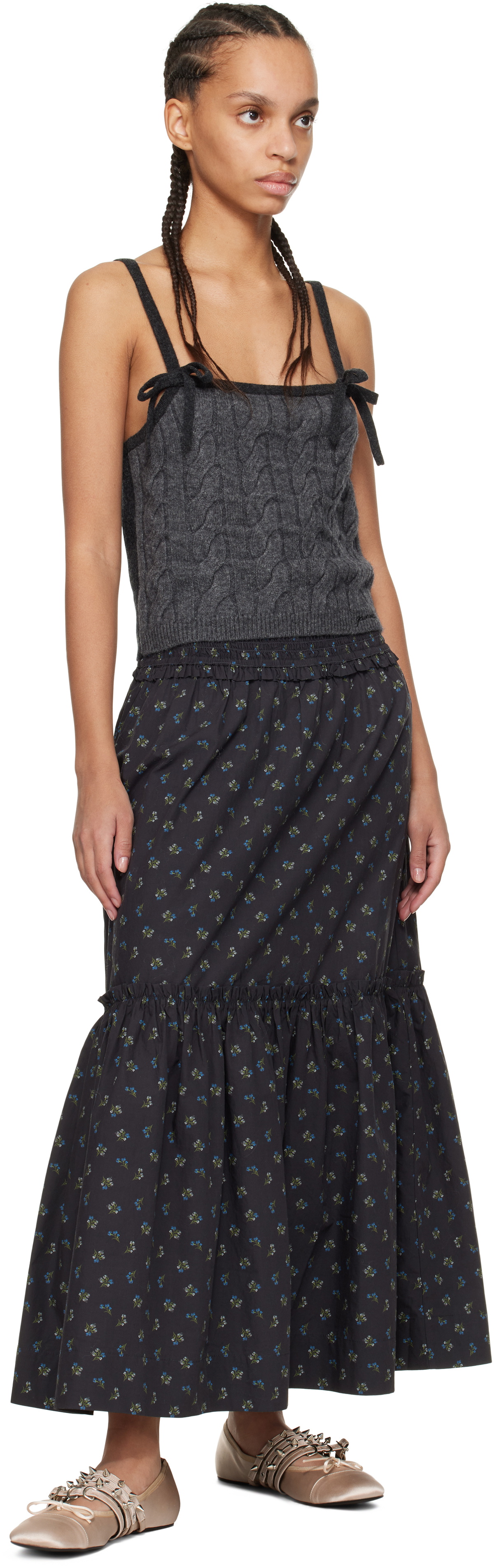 GANNI Gray Cashmere Mix Strap Tank Top