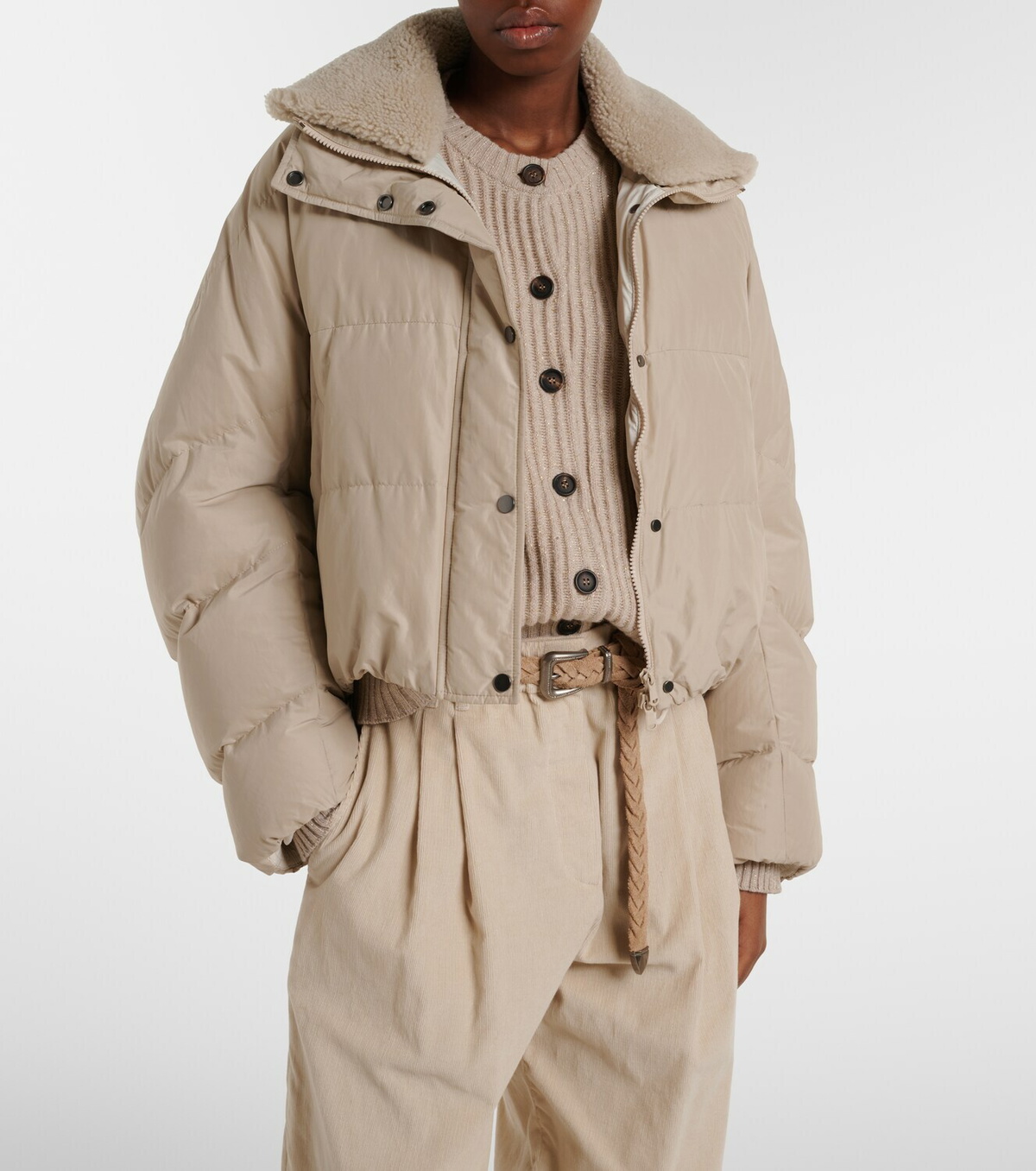 Brunello Cucinelli Shearling-trimmed cotton-blend down jacket