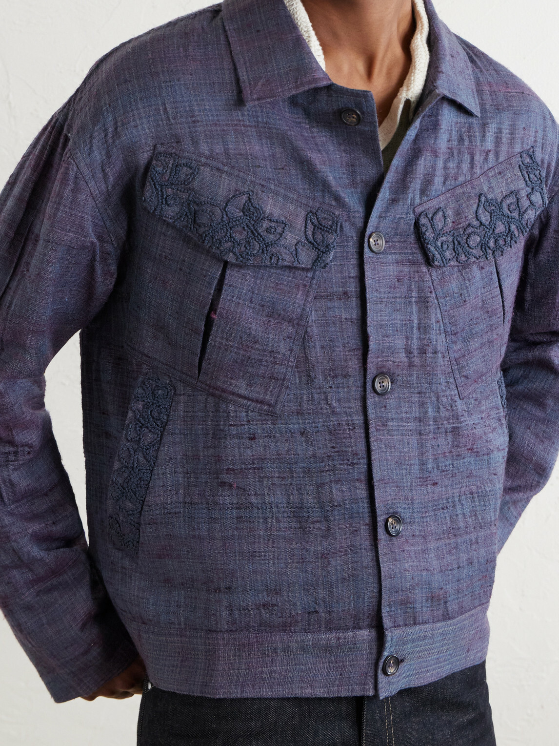 Kartik Research - Gul Embroidered Wool and Silk-Blend Jacket - Purple