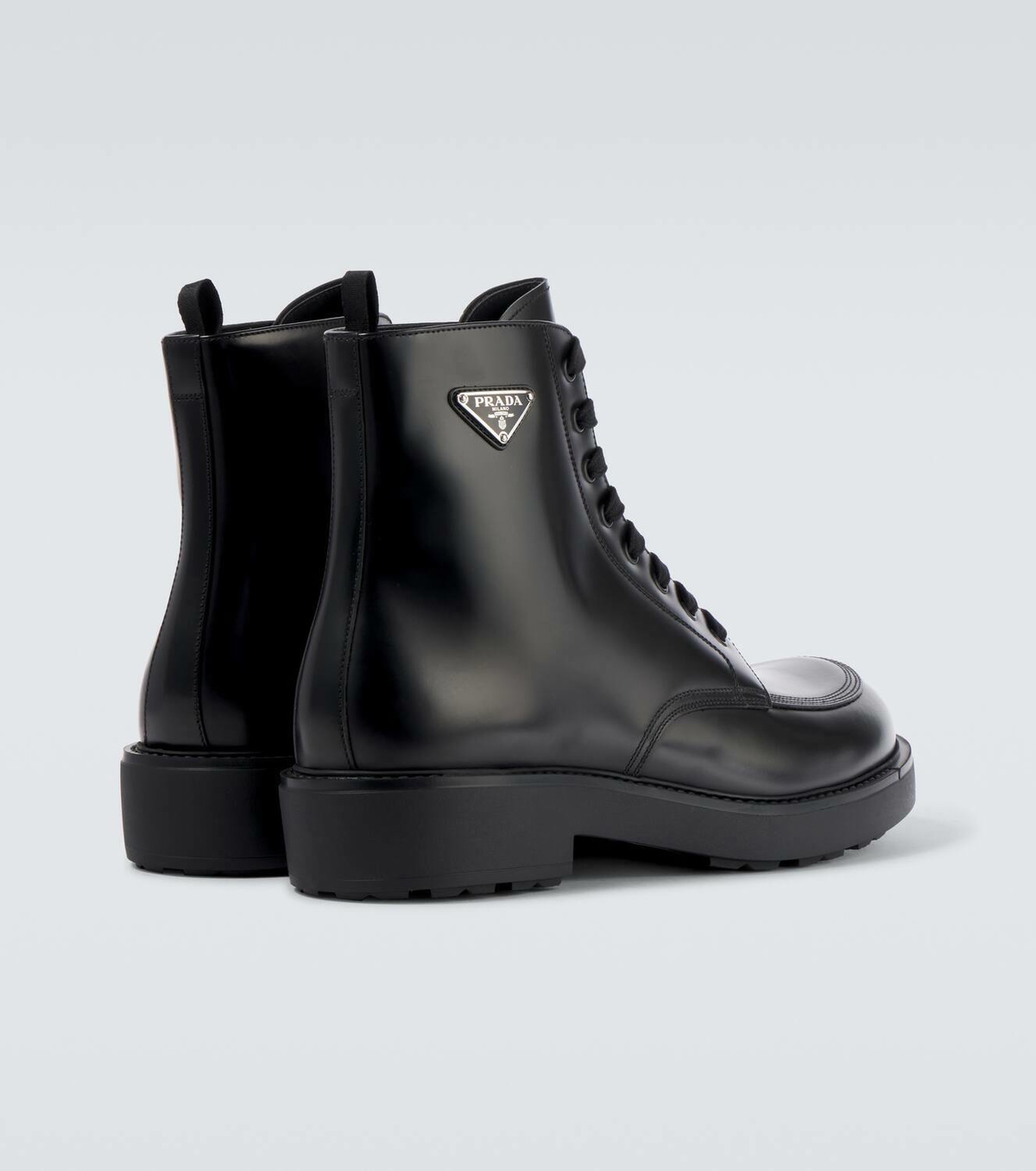 Prada Logo brushed leather combat boots