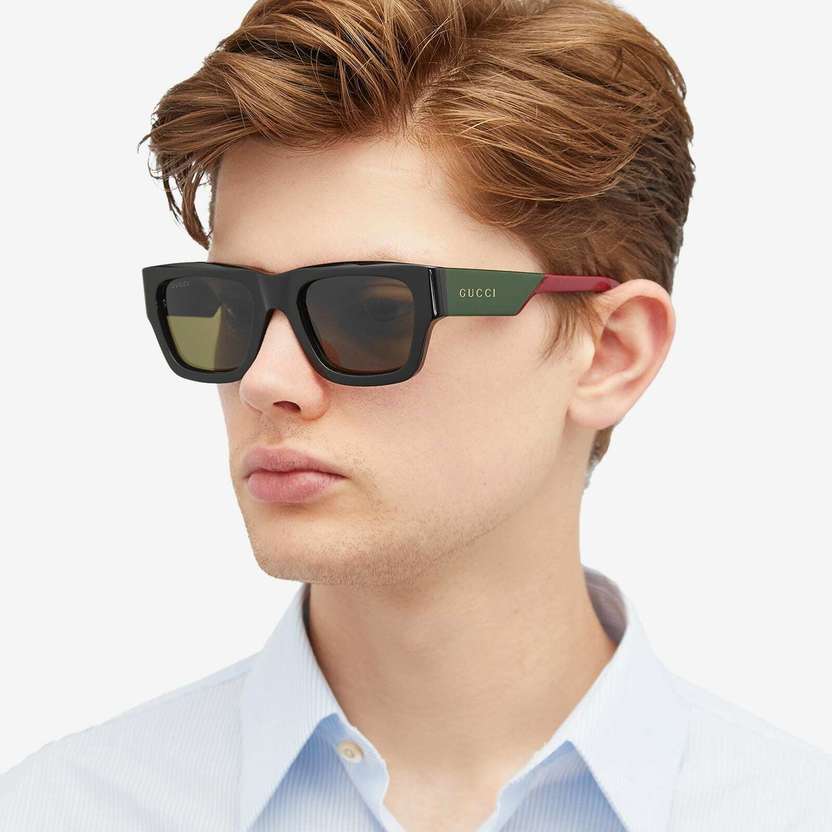 Gucci Men's Oblique Sunglasses in Black/Red/Green 