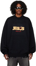 VETEMENTS Black & Navy 'Jesus Loves You' Sweater