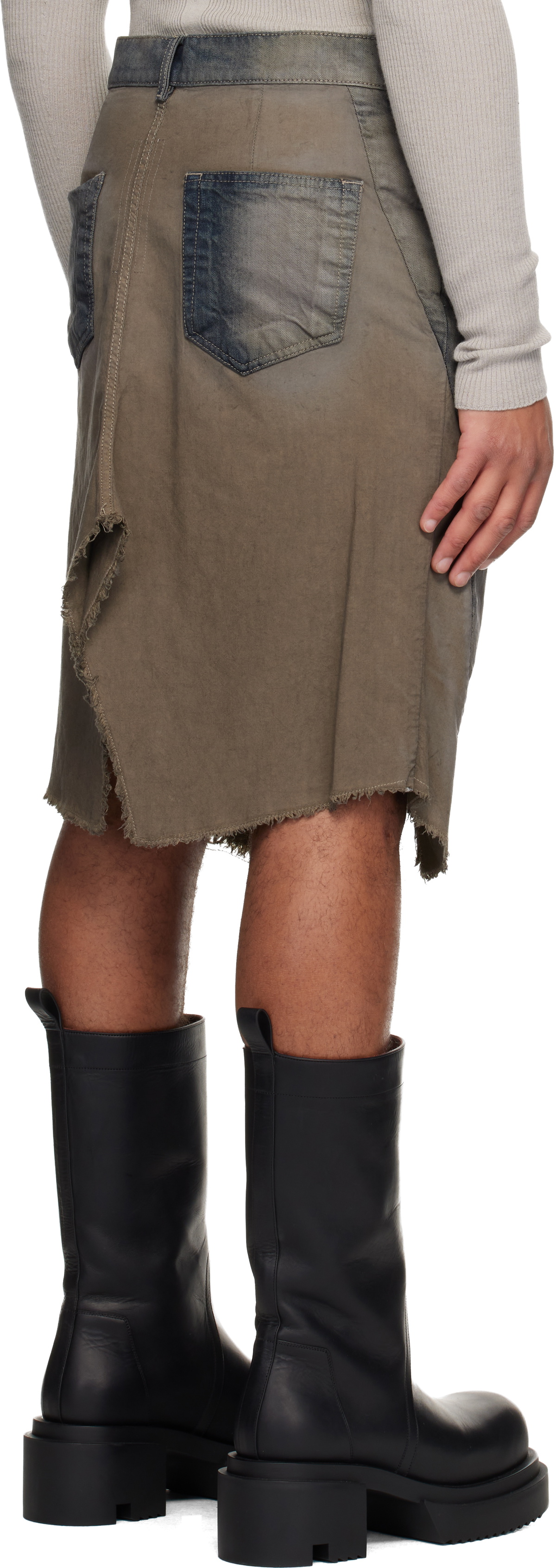 Rick Owens Gray Concordians Slivered Denim Midi Skirt