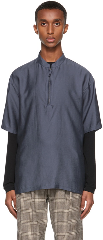 Photo: Giorgio Armani Navy Half-Zip Sport Short Sleeve Shirt
