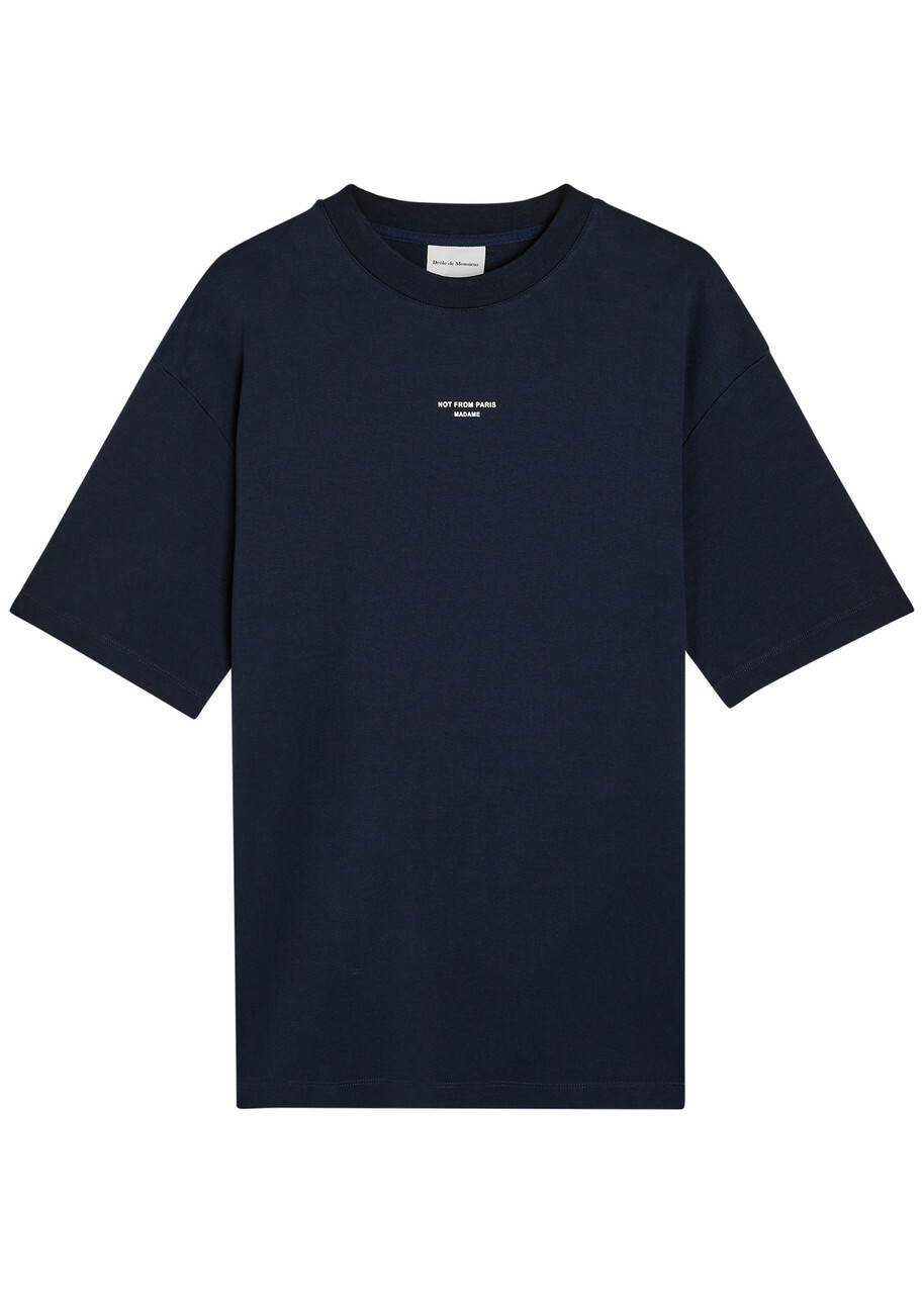 DRÔLE DE Monsieur Le T-shirt Slogan Printed Cotton T-shirt Navy