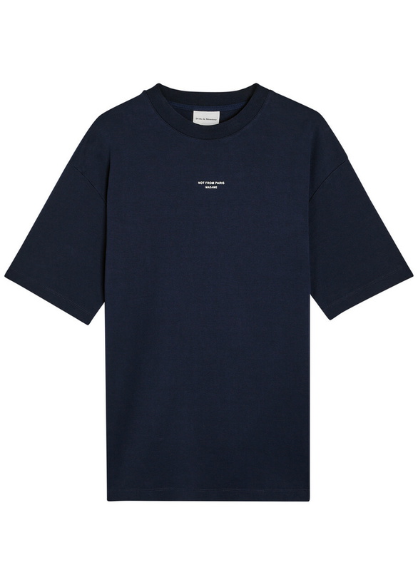 Photo: DRÔLE DE Monsieur Le T-shirt Slogan Printed Cotton T-shirt Navy