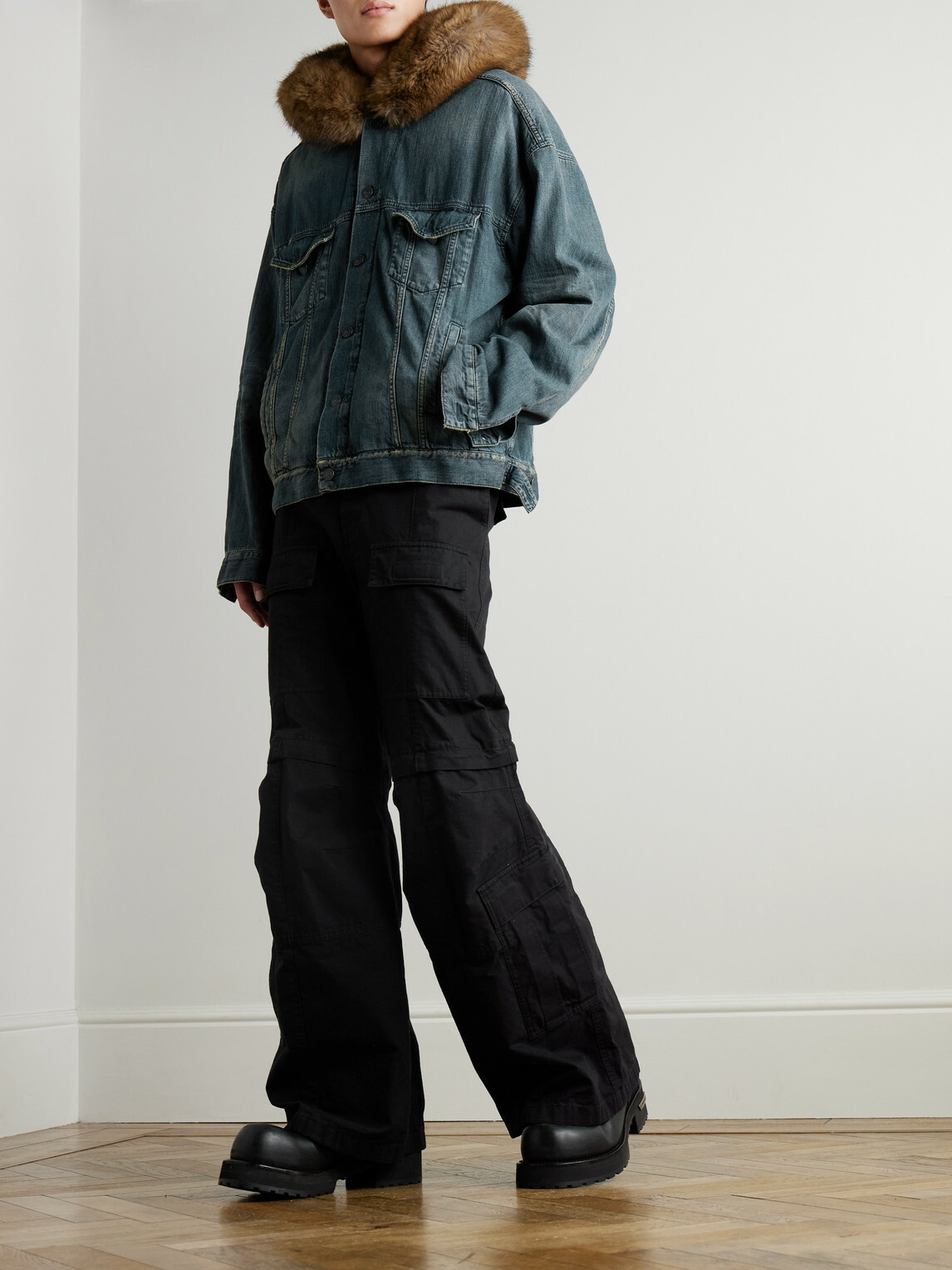 Balenciaga - Plush-Trimmed Hooded Denim Jacket - Blue