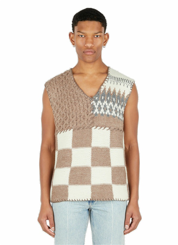 Photo: Patchwork Hand Knit Sleeveless Sweater in Brown