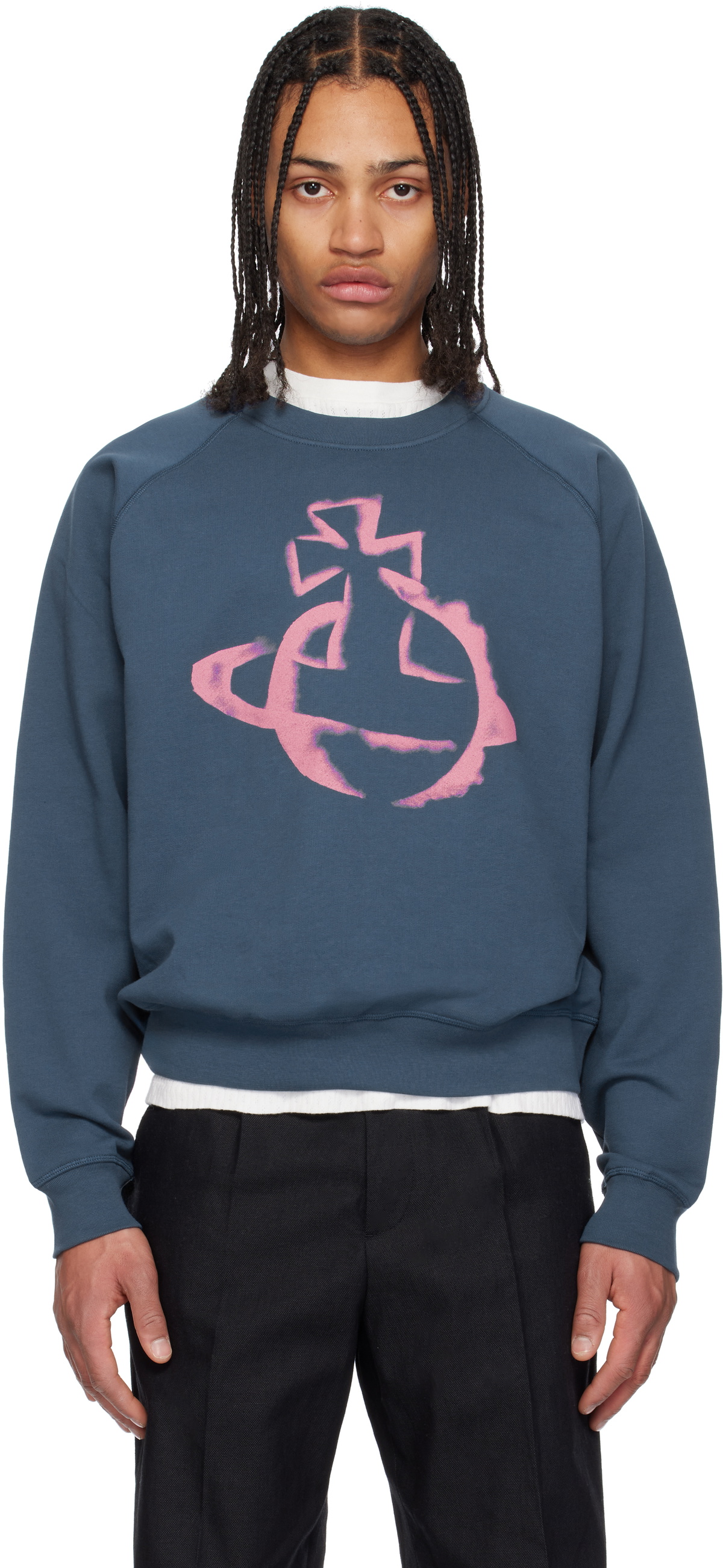 スウェット・トレーナー [Vivienne Westwood]. STENCIL ORB RAGLAN SWEATSHIRT Vivienne Westwood Blue Stencil Orb Raglan Sweatshirt