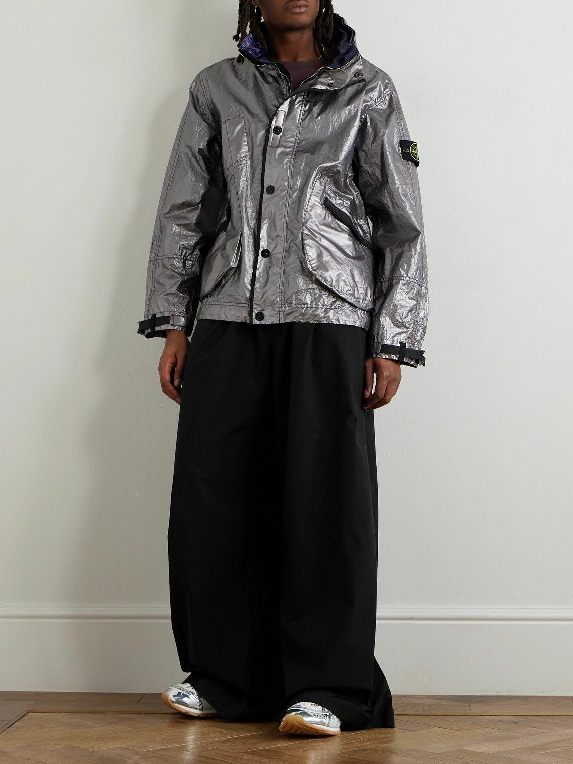 STONE  シェルジャケット Stone Island - Garment-Dyed Metallic Crinkled-Shell Jacket