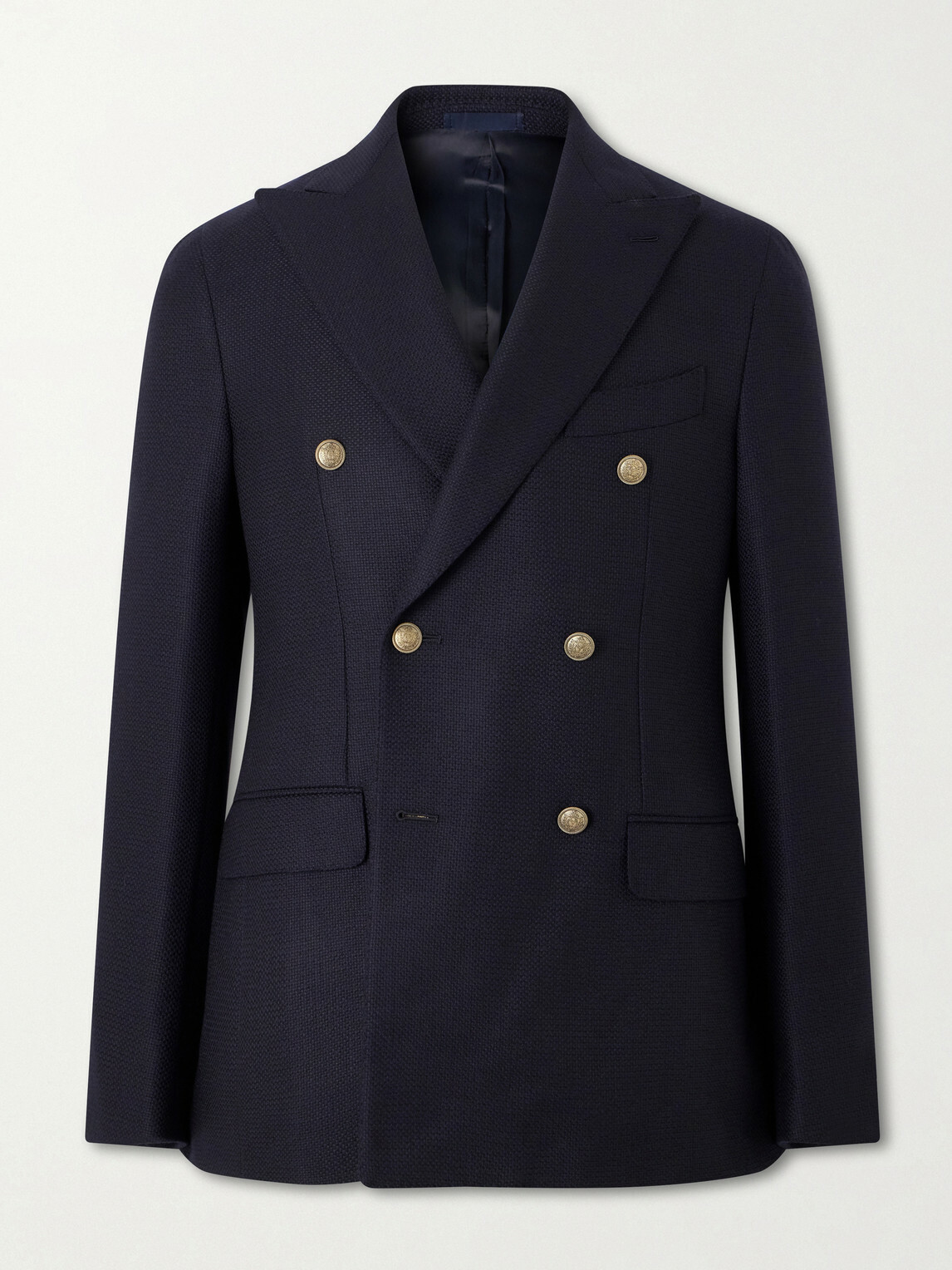 Caruso - Aida Double-Breasted Wool-Basketweave Blazer - Blue