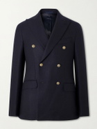 Caruso - Aida Double-Breasted Wool-Basketweave Blazer - Blue