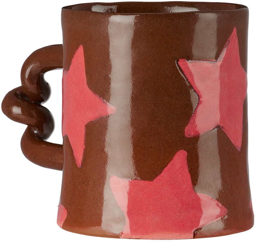 Harlie Brown Studio SSENSE Exclusive Pink & Brown Stars Delight Wiggle Mug