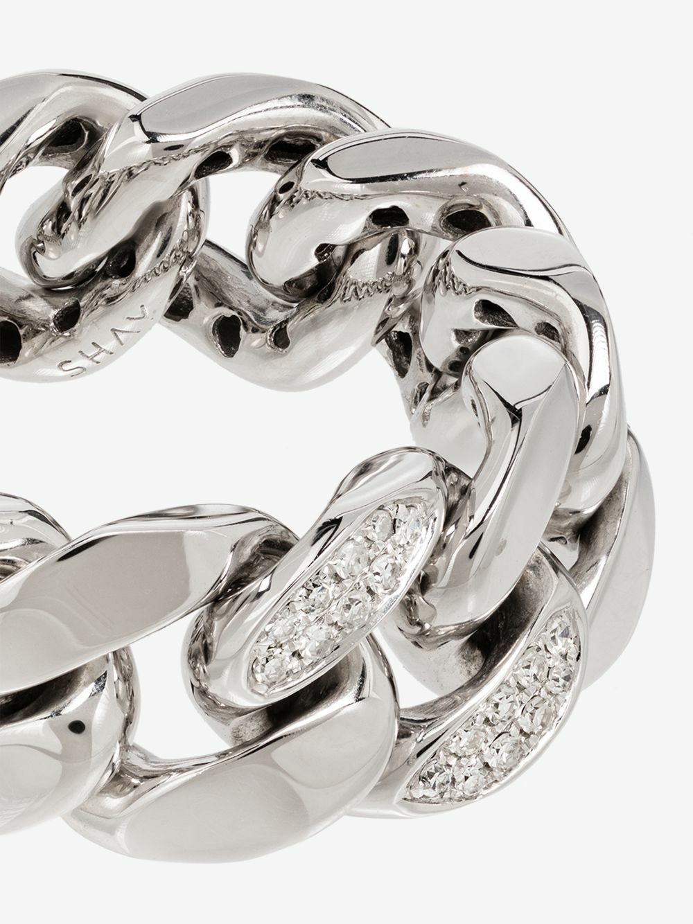SHAY 18K White Gold Pavé Diamond Link Ring