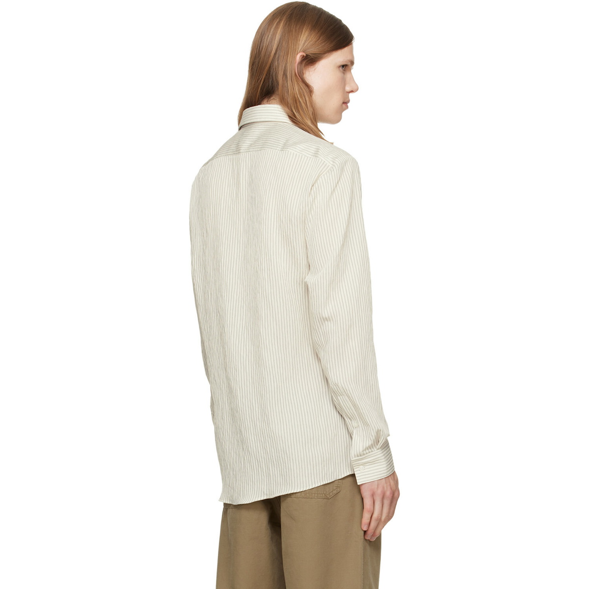 Hugo Beige Striped Seersucker Modern-Fit Shirt