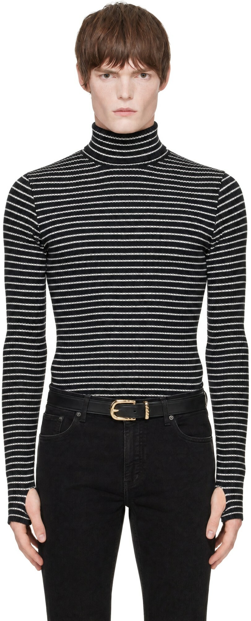 Ernest W. Baker Black Striped Turtleneck